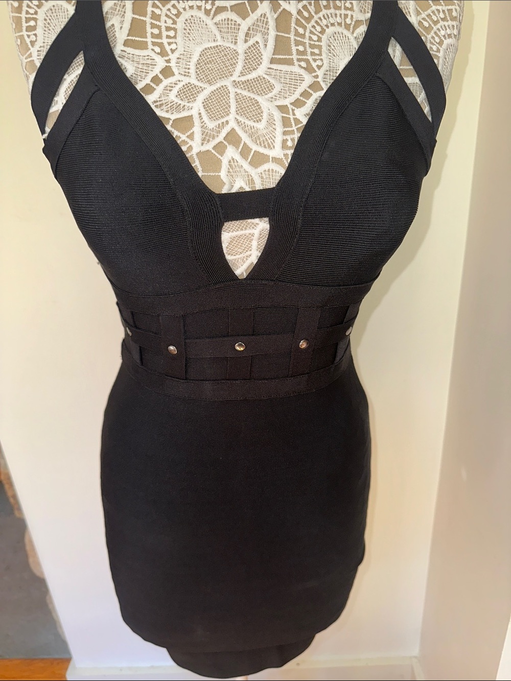 Guess Black Strappy Cutout Mini Dress